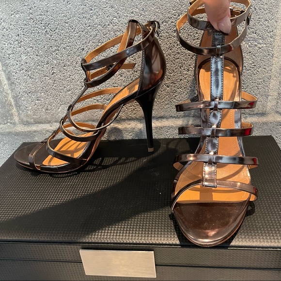 Schutz Metallic Strappy Stiletto Sandal - Picture 2 of 10